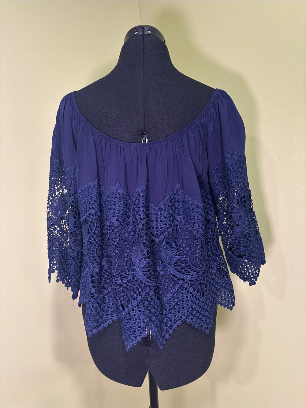 Rhapsody Navy Crochet Lace Off-Shoulder Women’s Top - Picture 2 of 5